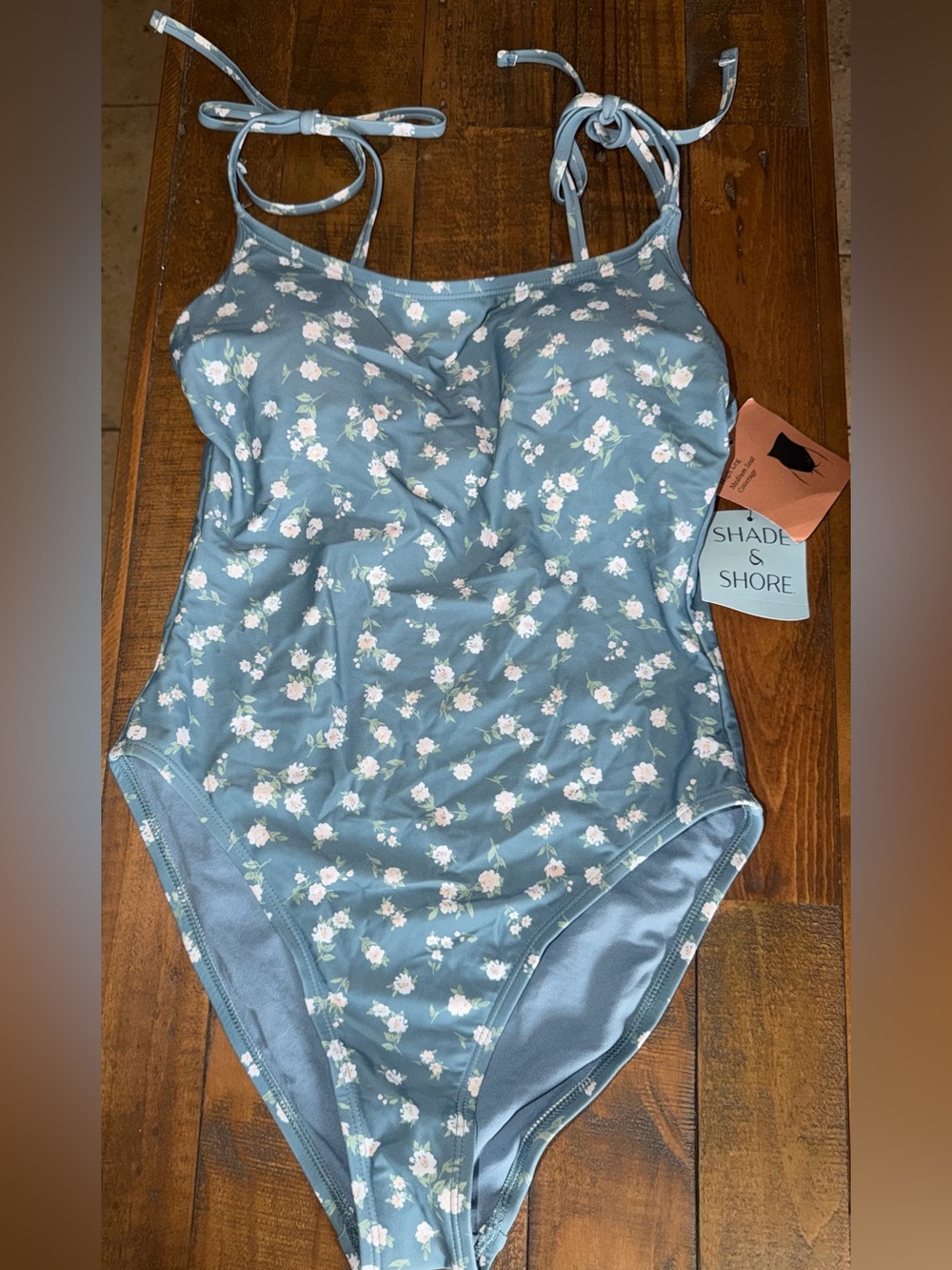 Shade & Shore Blue Floral Women One-Piece Swimsuit with Pink and White Flowers